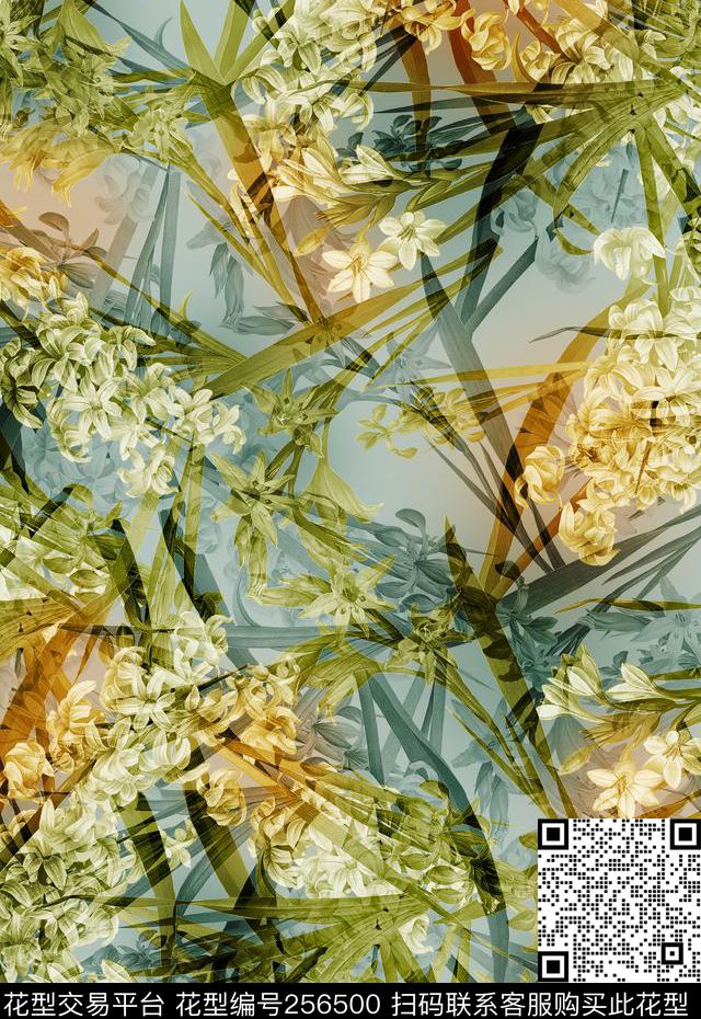 花卉叠加花卉数码印花华亿平台下载（图片编号: 256500） - 瓦栏（Walan）
