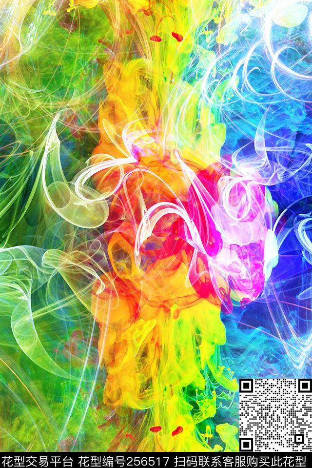 线条烟青烟飘渺轻盈颜料水中颜料数码印花华亿平台下载（图片编号: 256517） - 瓦栏（Walan）