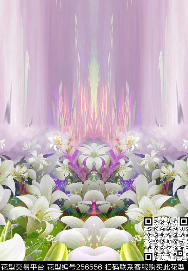 定位花卉对称清新花卉休闲数码印花华亿平台下载（图片编号: 256556） - 瓦栏（Walan）