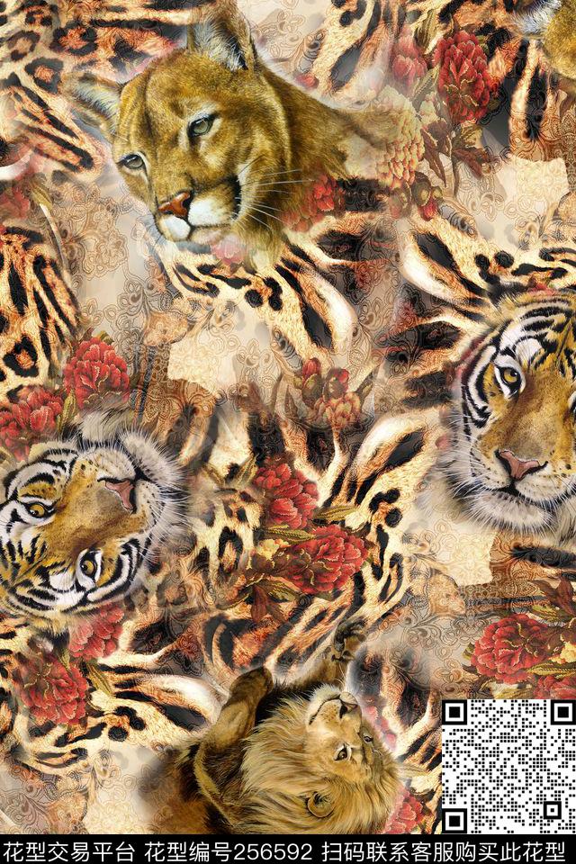 老虎柿子猎豹虎纹豹纹动物纹野兽动物森林之王花卉数码印花华亿平台下载（图片编号: 256592） - 瓦栏（Walan）