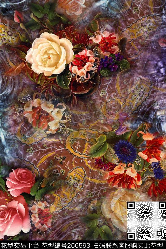 肌理花卉老人服装老人装暗色调花卉数码印花华亿平台下载（图片编号: 256593） - 瓦栏（Walan）