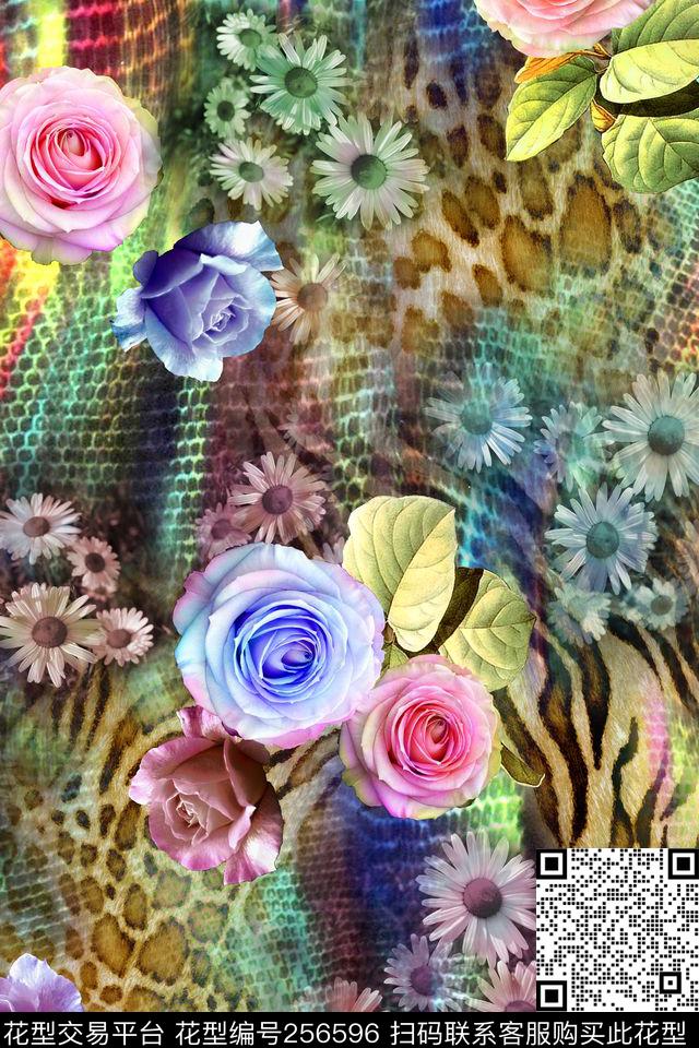 豹纹虎纹动物纹花卉花卉数码印花华亿平台下载（图片编号: 256596） - 瓦栏（Walan）