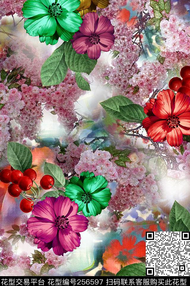 花卉多彩花卉数码印花华亿平台下载（图片编号: 256597） - 瓦栏（Walan）