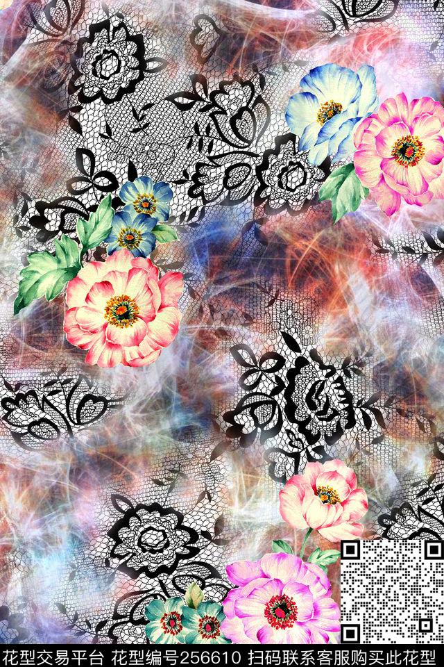 花卉蕾丝肌理花卉数码印花华亿平台下载（图片编号: 256610） - 瓦栏（Walan）
