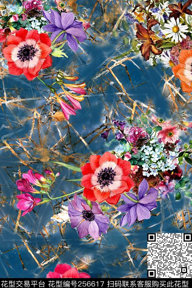 花卉数码印花华亿平台下载（图片编号: 256617） - 瓦栏（Walan）