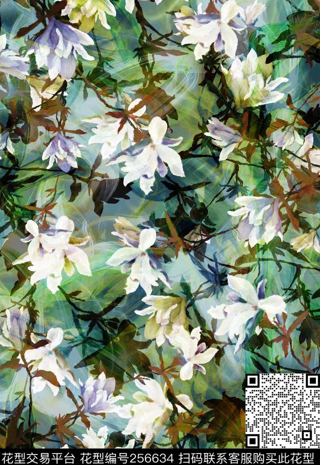 花卉轻盈清新花卉数码印花华亿平台下载（图片编号: 256634） - 瓦栏（Walan）
