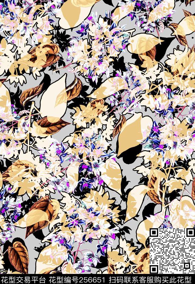 传统清新花卉花卉数码印花华亿平台下载（图片编号: 256651） - 瓦栏（Walan）