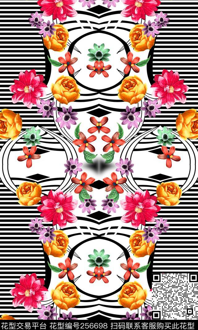 几何花卉定位定位数码印花华亿平台下载（图片编号: 256698） - 瓦栏（Walan）