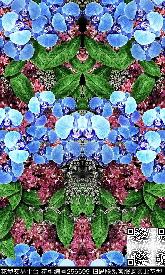 花卉蝴蝶兰镜像对称定位定位数码印花华亿平台下载（图片编号: 256699） - 瓦栏（Walan）
