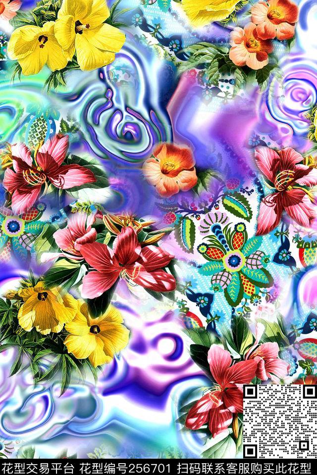 多彩迷人花卉照片几何花卉数码印花华亿平台下载（图片编号: 256701） - 瓦栏（Walan）
