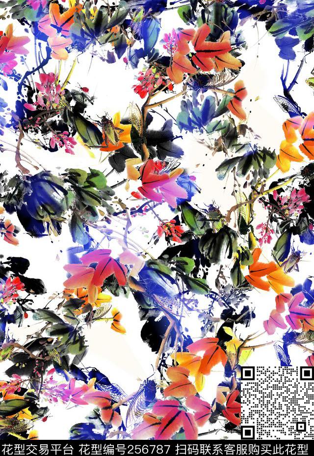 中国风水墨花卉花卉数码印花华亿平台下载（图片编号: 256787） - 瓦栏（Walan）