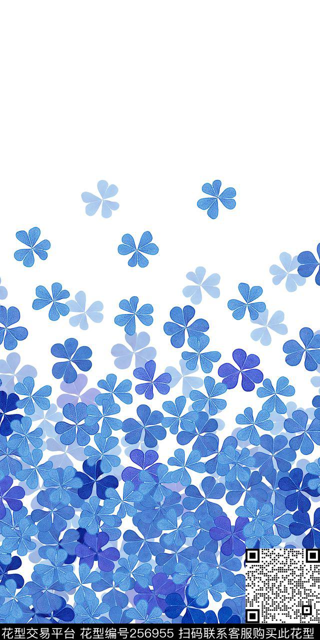 定位花卉过度蓝色清新淡雅时尚定位数码印花华亿平台下载（图片编号: 256955） - 瓦栏（Walan）