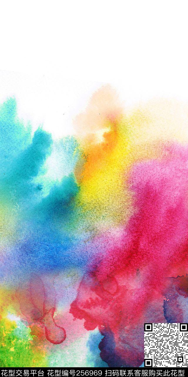 定位水彩水渍肌理色块晕开时尚定位数码印花华亿平台下载（图片编号: 256969） - 瓦栏（Walan）