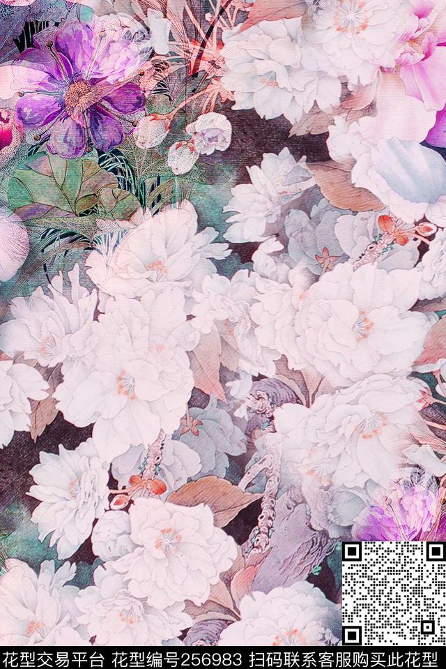 清新淡雅花卉数码印花华亿平台下载（图片编号: 256983） - 瓦栏（Walan）