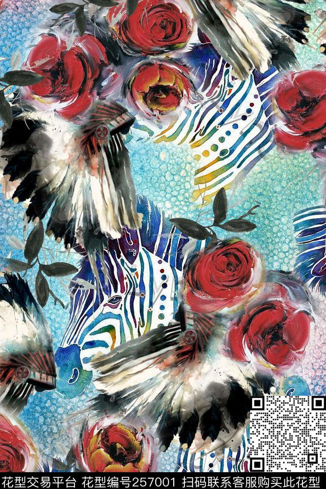 朦胧水彩花卉羽毛花卉数码印花华亿平台下载（图片编号: 257001） - 瓦栏（Walan）