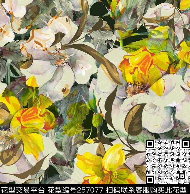 花卉乱花叠花花卉休闲数码印花华亿平台下载（图片编号: 257077） - 瓦栏（Walan）