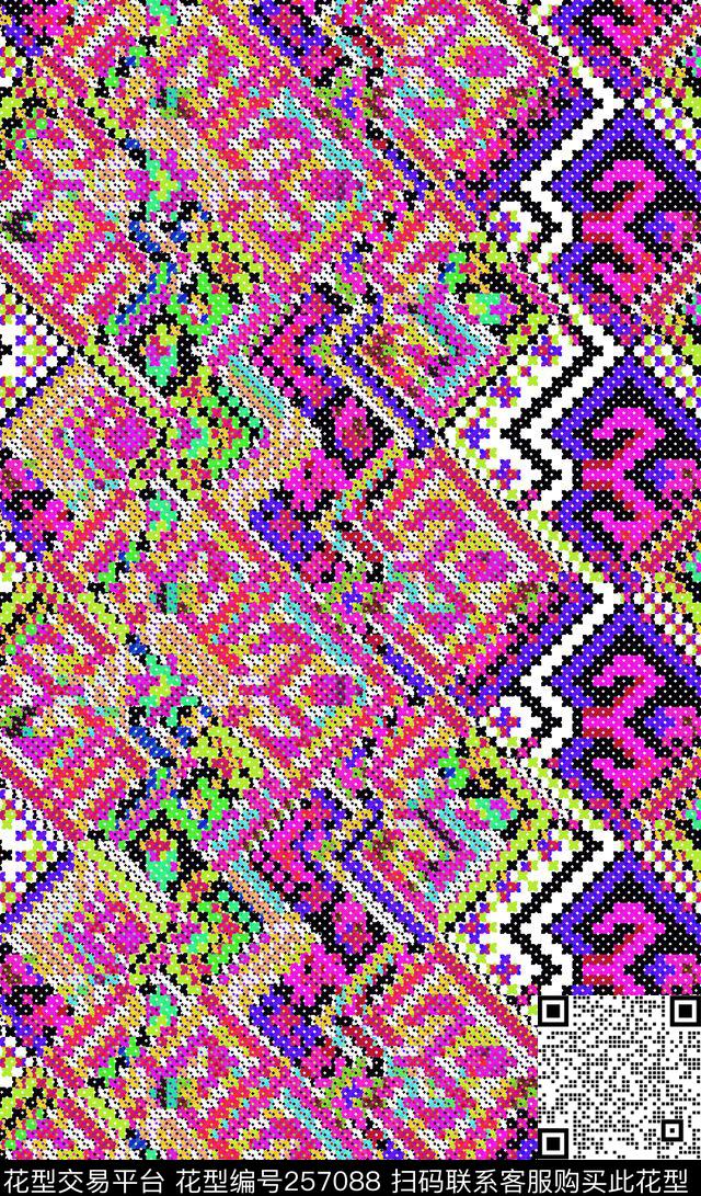 民族风仿编织十字绣几何抽象马赛克北欧风休闲怀旧数码印花华亿平台下载（图片编号: 257088） - 瓦栏（Walan）