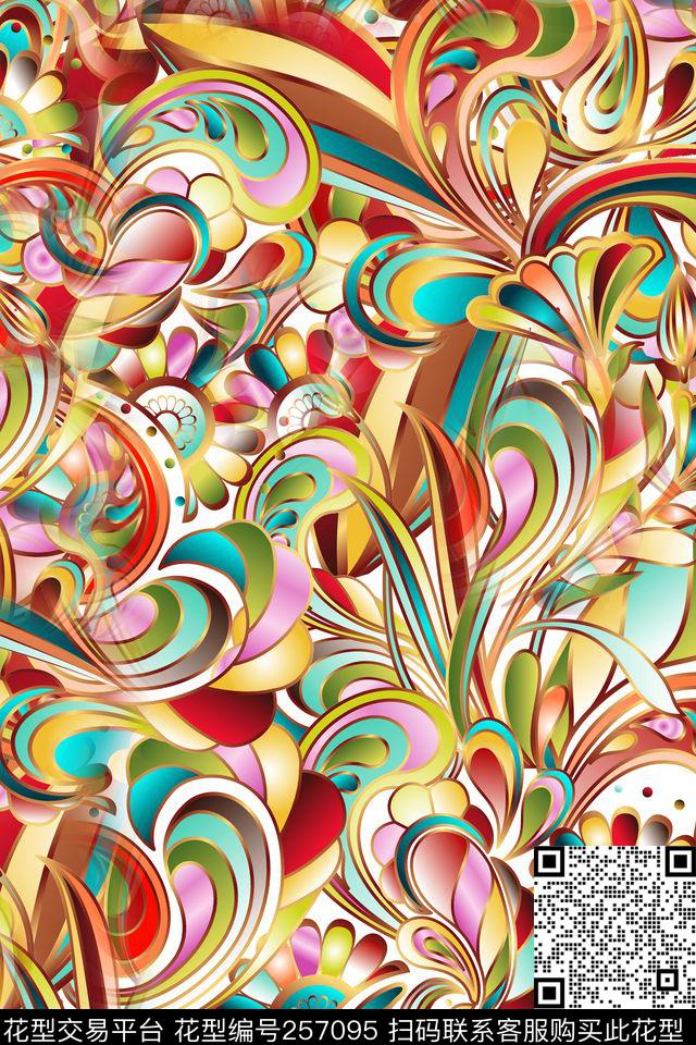 抽象花卉渐变乱花矢量效果休闲抽象数码印花华亿平台下载（图片编号: 257095） - 瓦栏（Walan）