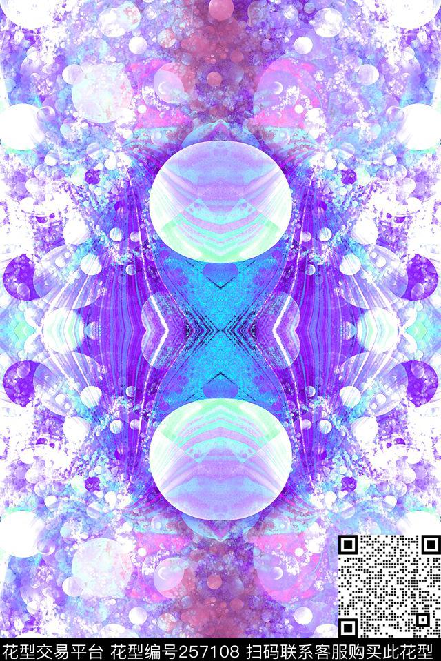 对称镜像圆圈梦幻光斑数码印花华亿平台下载（图片编号: 257108） - 瓦栏（Walan）