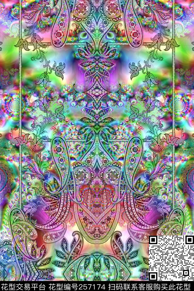 欧式复古花纹宫廷抽象定位数码印花华亿平台下载（图片编号: 257174） - 瓦栏（Walan）