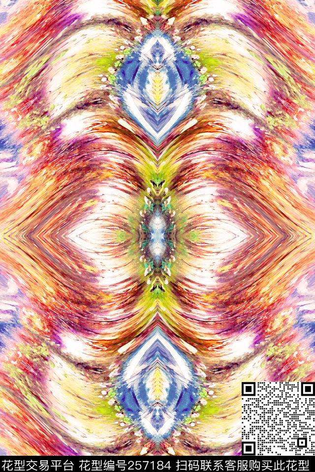 抽象肌理扭曲线条镜像对称数码印花华亿平台下载（图片编号: 257184） - 瓦栏（Walan）