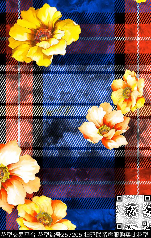 格子花潘神花卉类数码印花华亿平台下载（图片编号: 257205） - 瓦栏（Walan）
