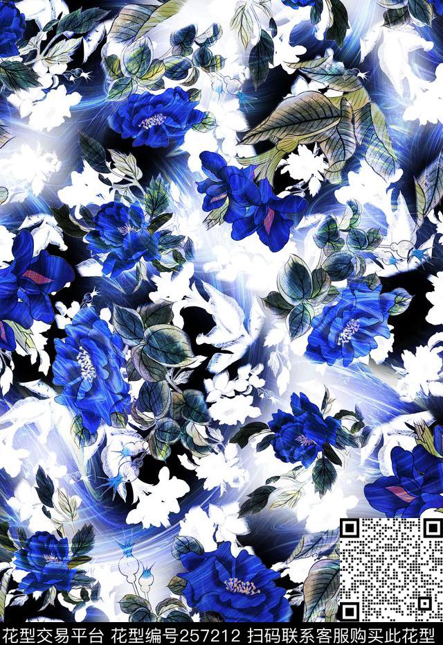 多彩国画水墨花卉花朵花卉数码印花华亿平台下载（图片编号: 257212） - 瓦栏（Walan）