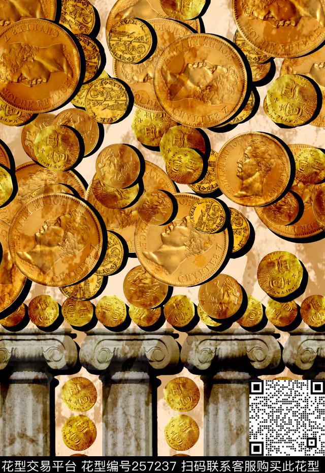 欧式民族部落金币石柱民族风数码印花华亿平台下载（图片编号: 257237） - 瓦栏（Walan）