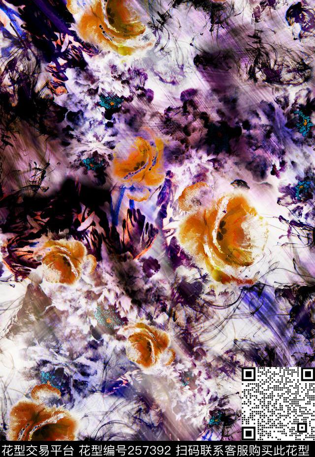抽象水墨水彩朦胧花卉花朵花卉数码印花华亿平台下载（图片编号: 257392） - 瓦栏（Walan）