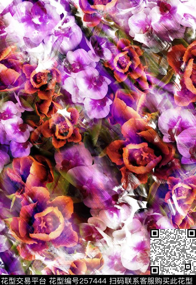 多彩水彩效果花卉花朵花卉数码印花华亿平台下载（图片编号: 257444） - 瓦栏（Walan）