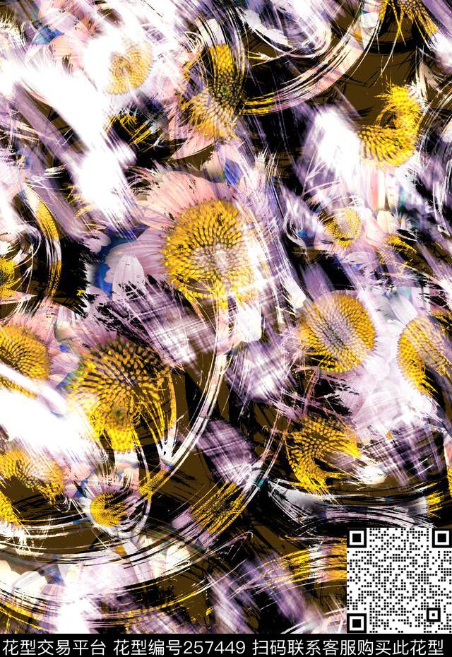 肌理抽象光感菊花花卉抽象数码印花华亿平台下载（图片编号: 257449） - 瓦栏（Walan）
