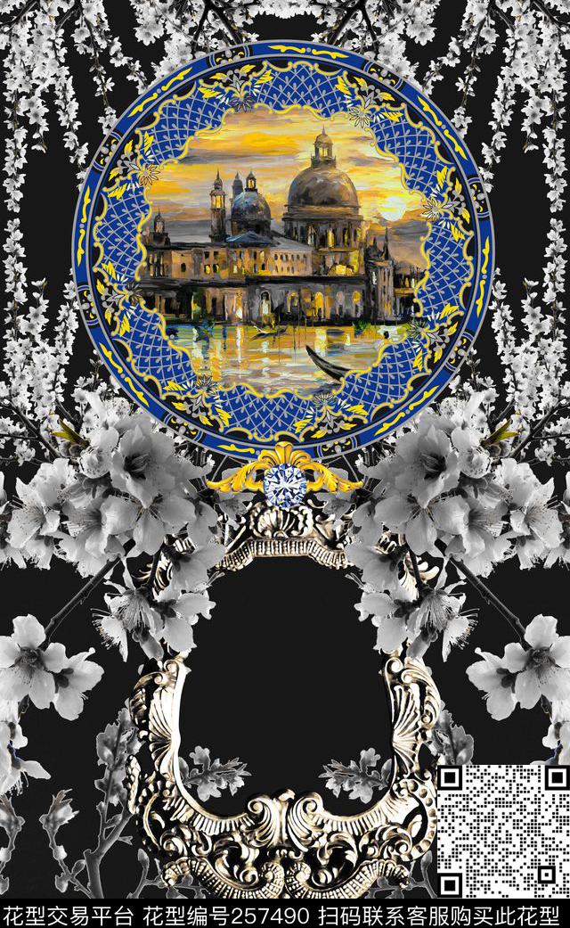 欧式古典暗夜黑底数码印花华亿平台下载（图片编号: 257490） - 瓦栏（Walan）