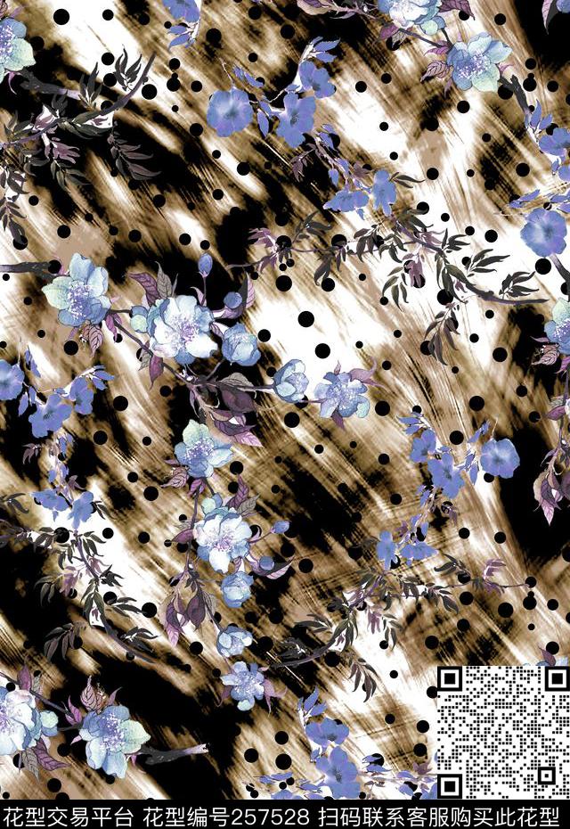 波点水彩小花数码印花华亿平台下载（图片编号: 257528） - 瓦栏（Walan）