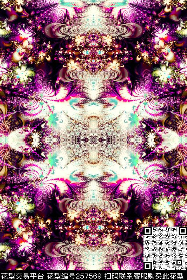 深色宫廷花卉数码印花华亿平台下载（图片编号: 257569） - 瓦栏（Walan）