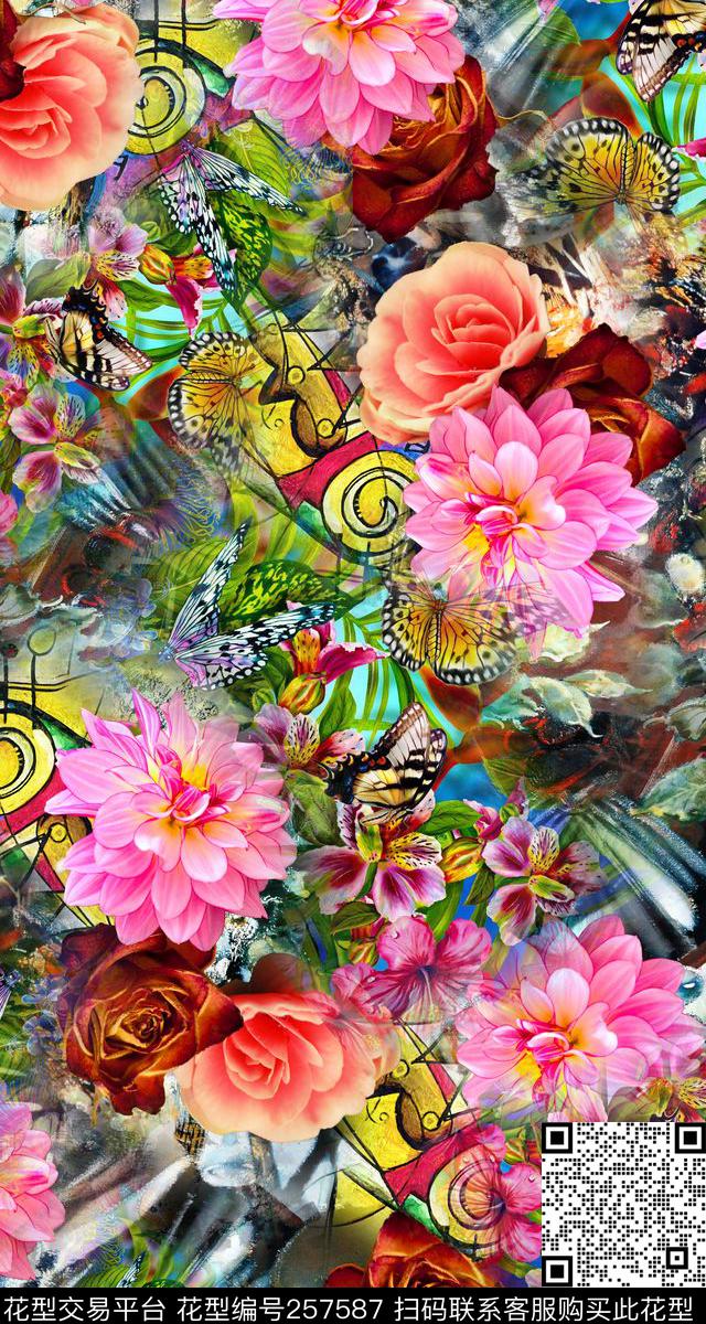花卉饱满艳丽数码印花华亿平台下载（图片编号: 257587） - 瓦栏（Walan）