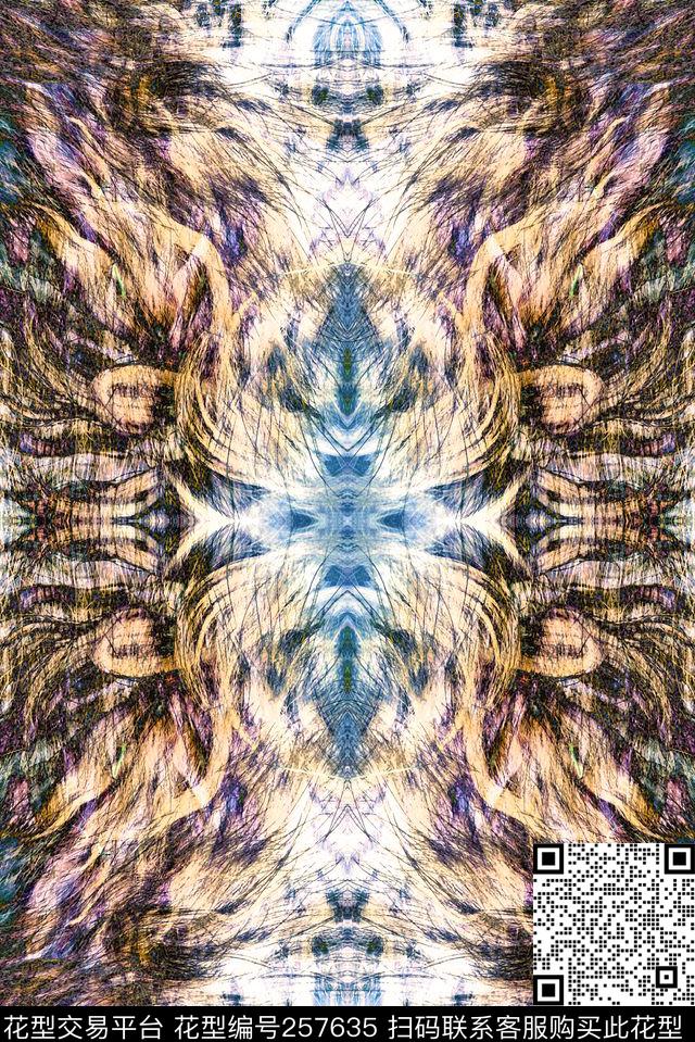 动物毛发炫彩抽象数码印花华亿平台下载（图片编号: 257635） - 瓦栏（Walan）