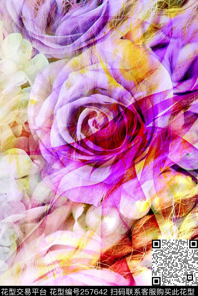 花卉玫瑰浪漫数码印花华亿平台下载（图片编号: 257642） - 瓦栏（Walan）
