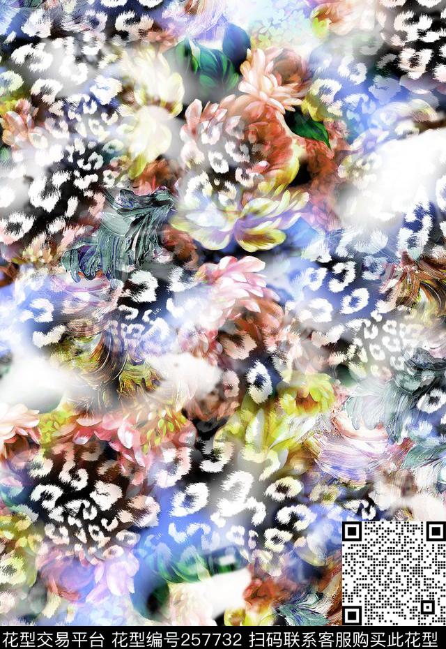 多彩油画豹纹数码印花华亿平台下载（图片编号: 257732） - 瓦栏（Walan）