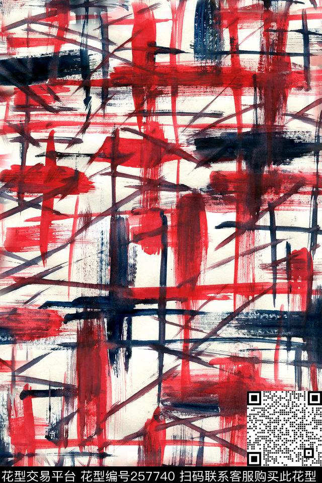 抽象质感笔触红色数码印花华亿平台下载（图片编号: 257740） - 瓦栏（Walan）
