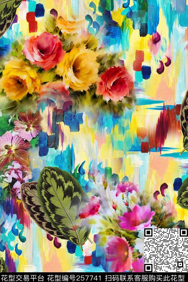 花卉蝴蝶炫彩数码印花华亿平台下载（图片编号: 257741） - 瓦栏（Walan）