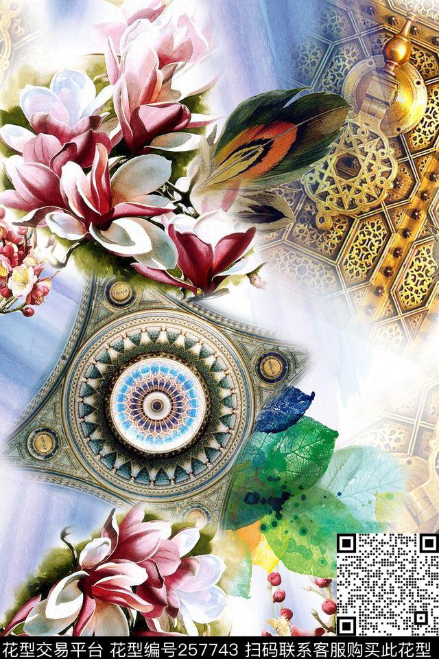 欧式复古宗教花卉数码印花华亿平台下载（图片编号: 257743） - 瓦栏（Walan）