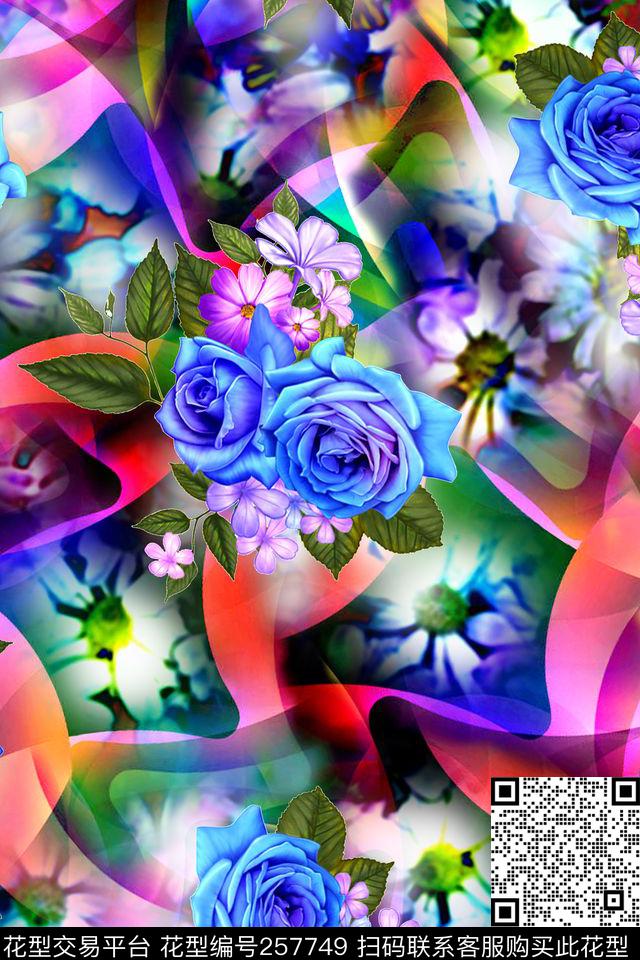 绚丽花卉时尚数码印花华亿平台下载（图片编号: 257749） - 瓦栏（Walan）