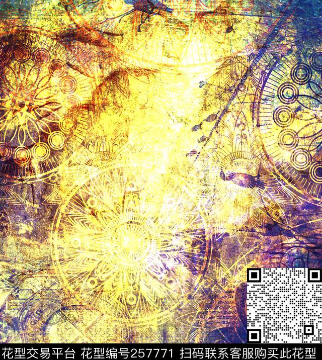 光线中国风花卉数码印花华亿平台下载（图片编号: 257771） - 瓦栏（Walan）