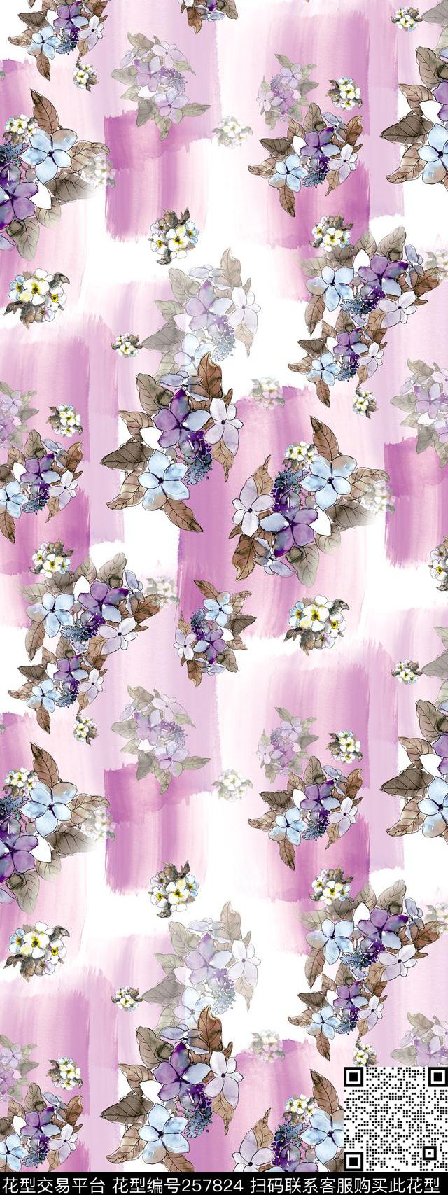 水彩花卉清新淡雅笔触家纺数码印花华亿平台下载（图片编号: 257824） - 瓦栏（Walan）