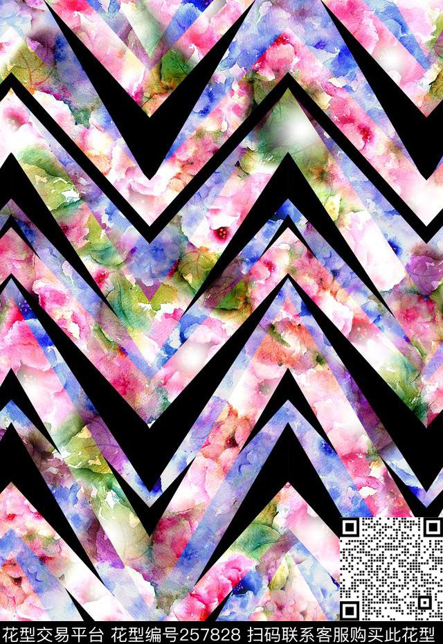 花卉水彩几何数码印花华亿平台下载（图片编号: 257828） - 瓦栏（Walan）