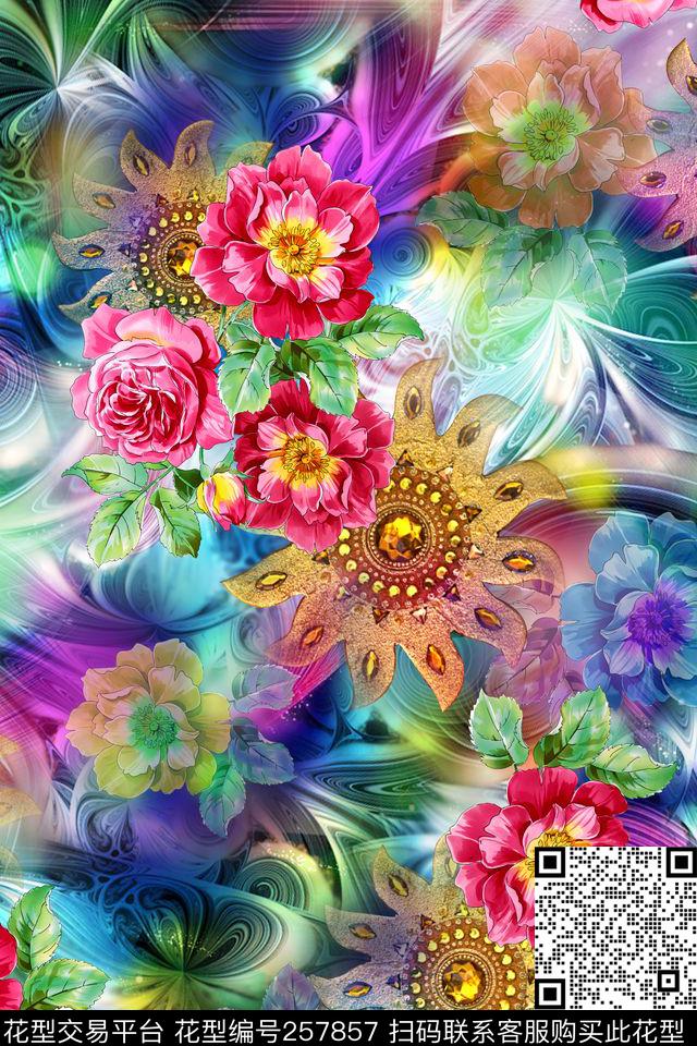 花卉炫彩梦幻数码印花华亿平台下载（图片编号: 257857） - 瓦栏（Walan）