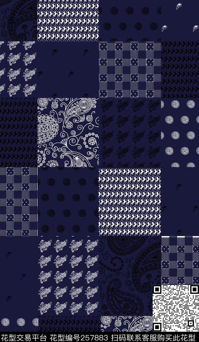 几何方格和谐传统印花华亿平台下载（图片编号: 257883） - 瓦栏（Walan）