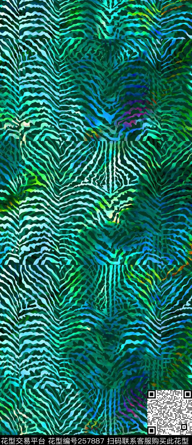 斑马纹绿色线条数码印花华亿平台下载（图片编号: 257887） - 瓦栏（Walan）