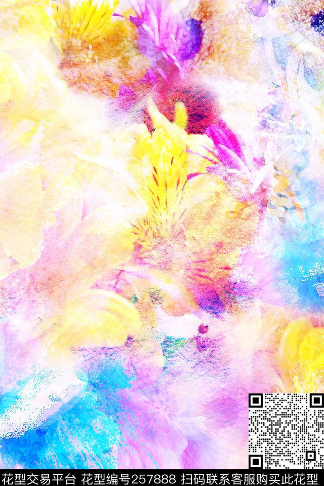 淡雅花卉梦幻数码印花华亿平台下载（图片编号: 257888） - 瓦栏（Walan）