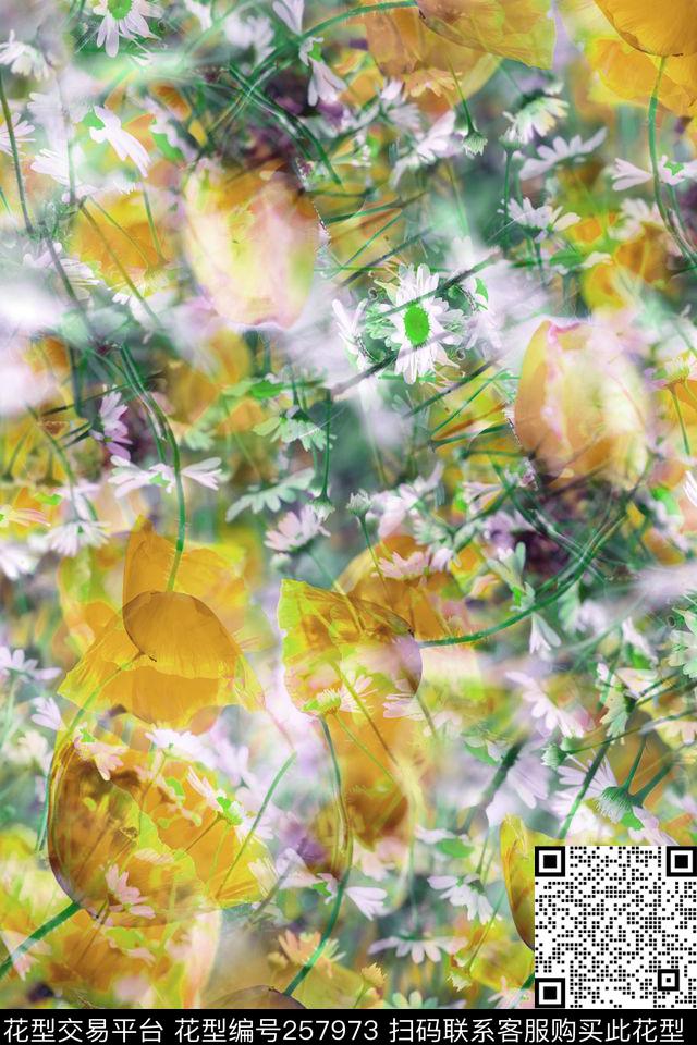 花卉复叠抽象数码印花华亿平台下载（图片编号: 257973） - 瓦栏（Walan）
